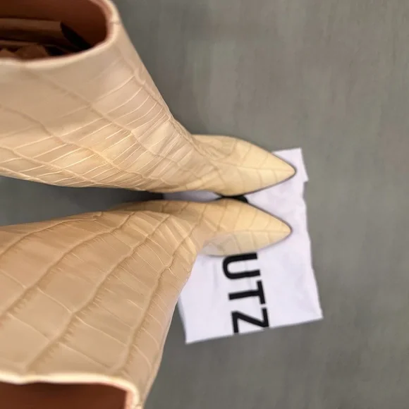 SCHUTZ Maryana Block Heel Boot Ivory Croc Embossed Leather Cowboy Knee High 6B - Picture 10 of 12